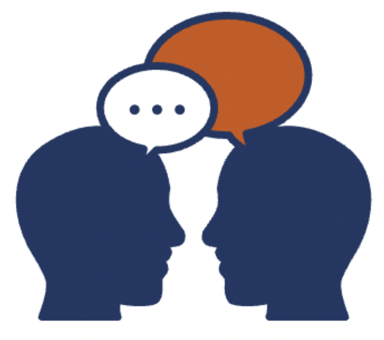 Graphic of two people talking